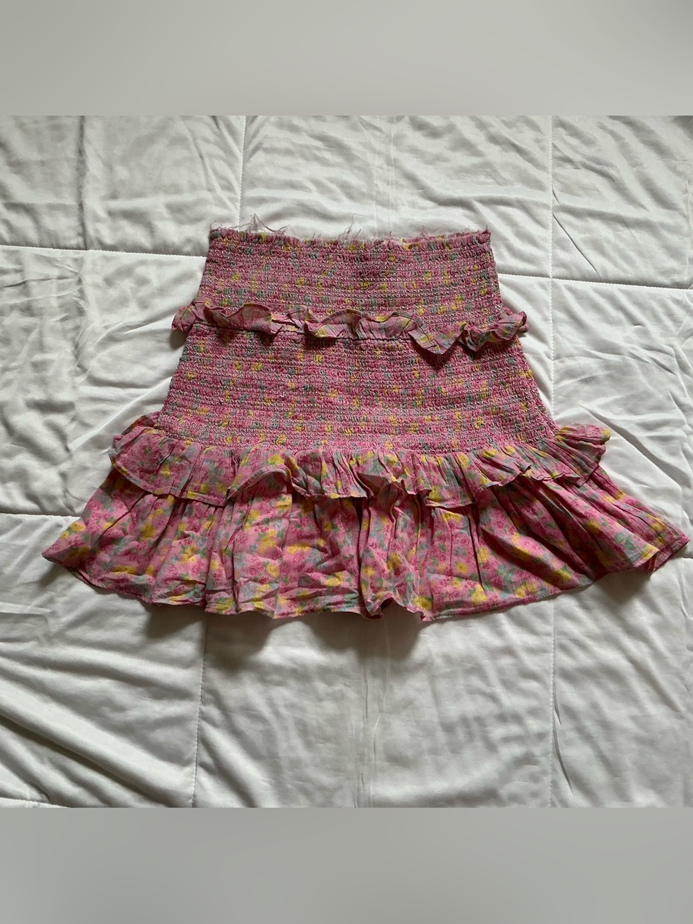 LoveShackFancy Size M Pink Floral Ruffle Mini Skirt